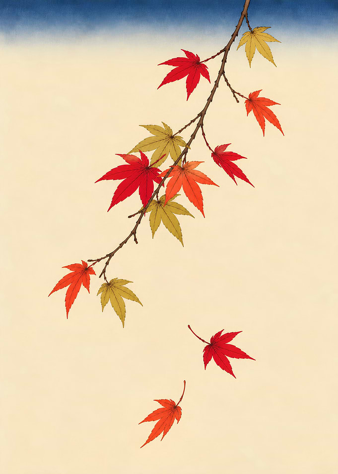 Falling Maple Leaves – Japandi Woodblock Botanical Art