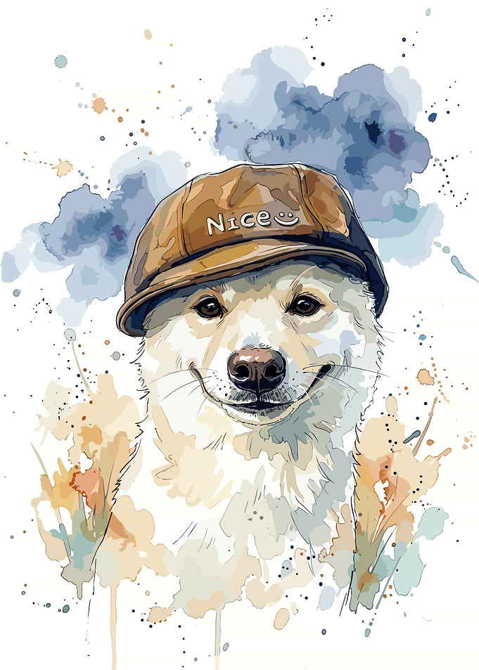 Watercolor Shiba Inu in Nice Hat