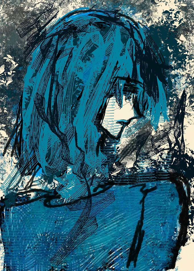 Abstract Blue Anime Girl Portrait