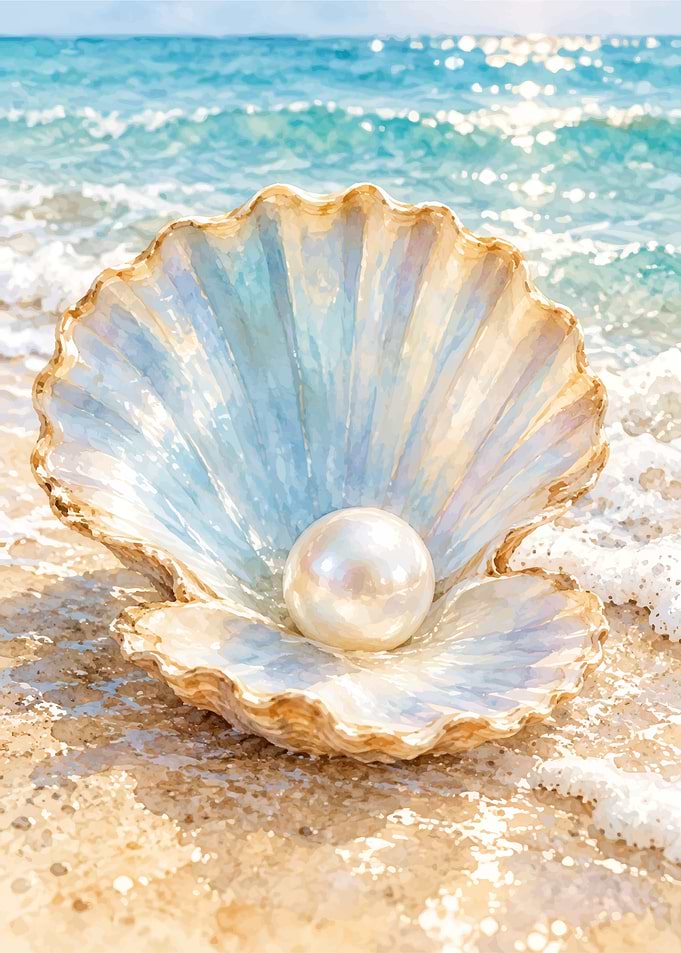 Iridescent Pearl Inside Open Seashell