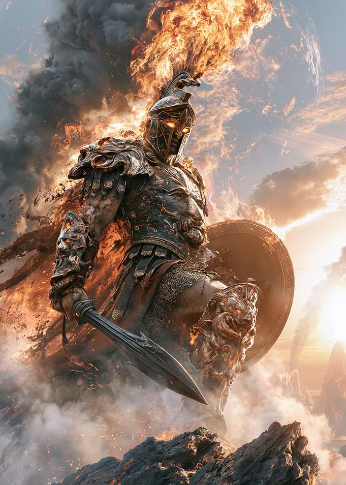 Spartan Warrior Engulfed in Flames