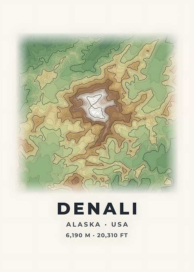 Denali Topographic Map Color Relief Poster