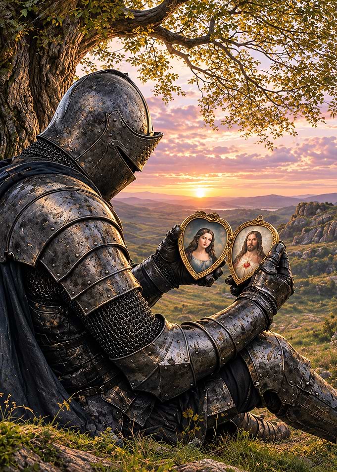 Knight Holding Sacred Heart Locket