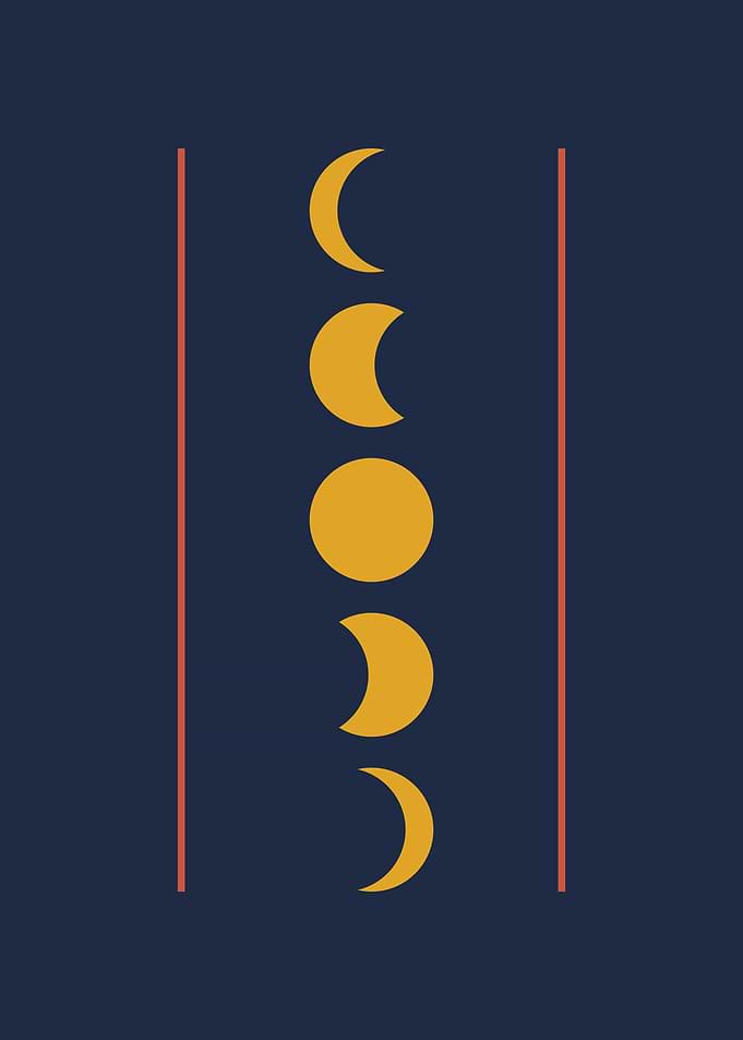 Moon Phases Column Navy Gold Geometric Print