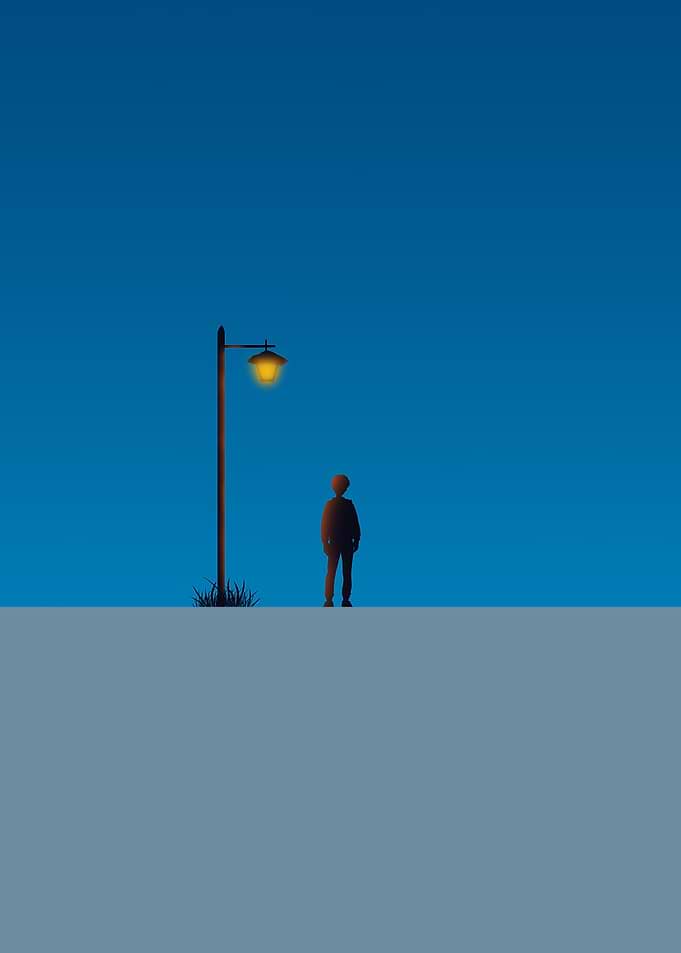 Minimalist silhouette under a streetlamp