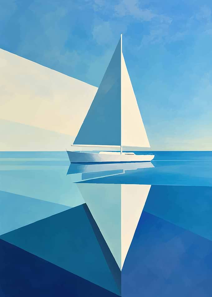Minimalist Sailboat on Calm Blue Sea