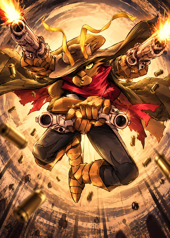 Anthropomorphic Gunslinger in Action