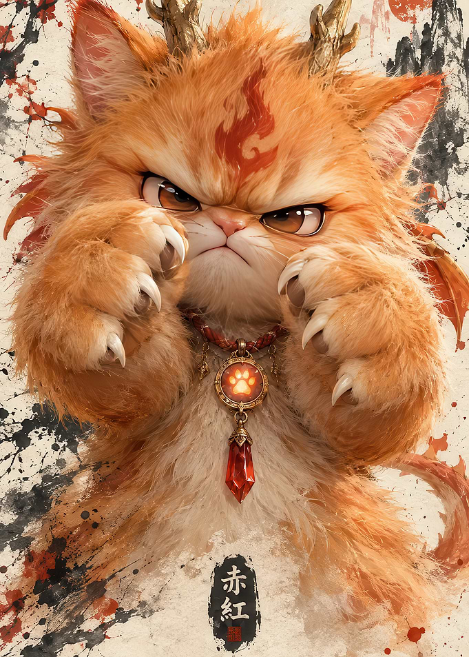 Fierce Orange Dragon Cat Creature