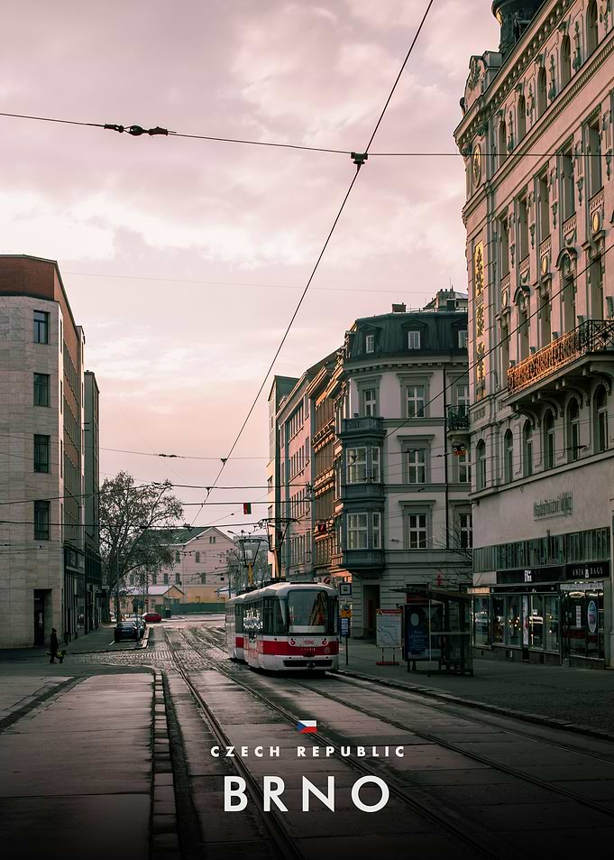 Tram on a street in Brno