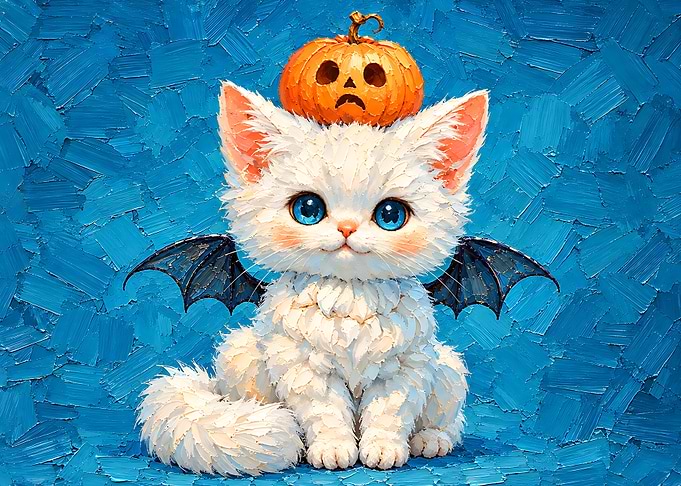 Cute White Kitten with Bat Wings