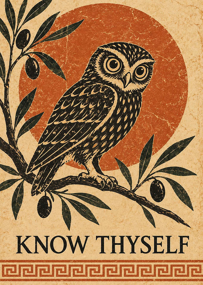 Know Thyself Owl Vintage Poster
