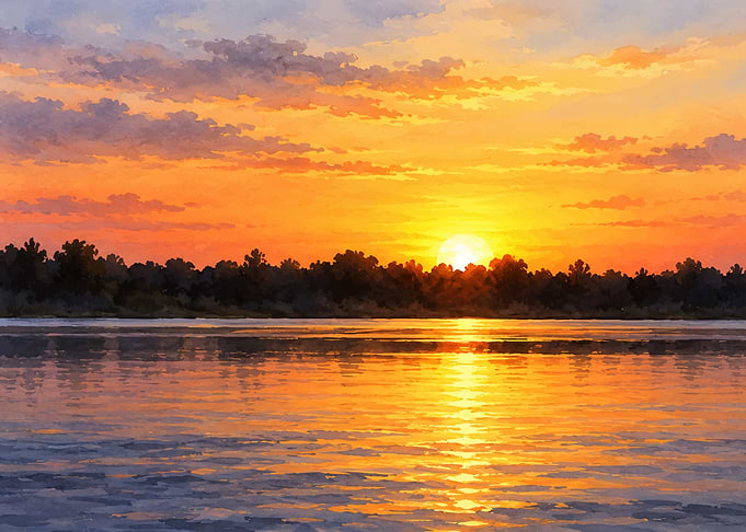 Vibrant Sunset Over Calm River