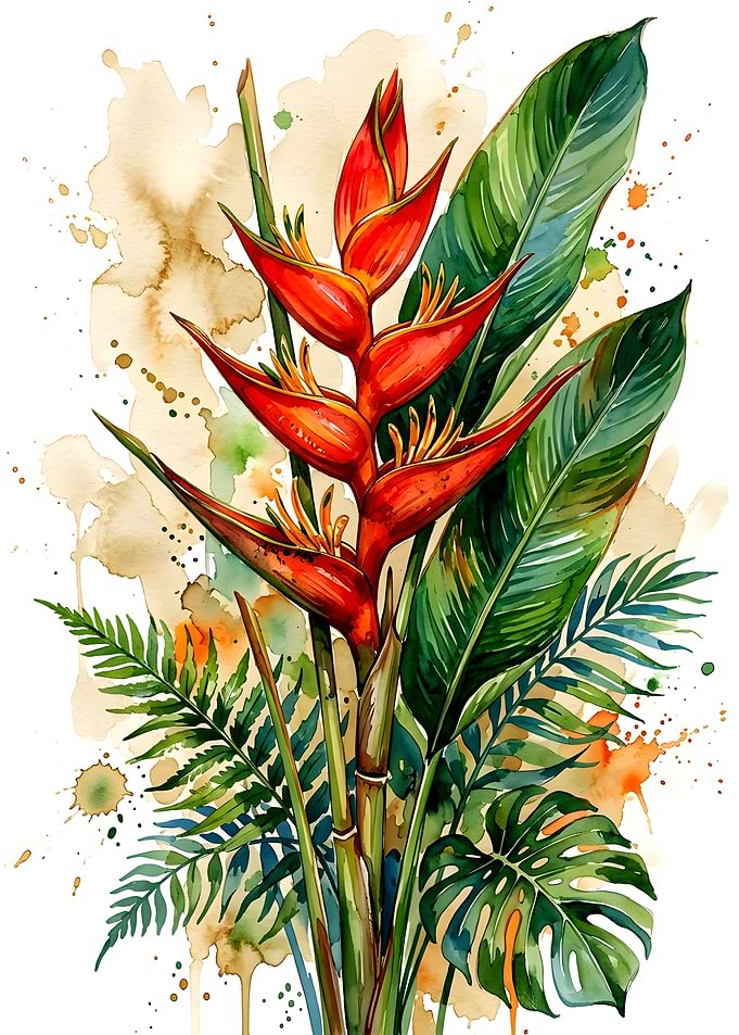 Watercolor Tropical Heliconia Flower Illustration