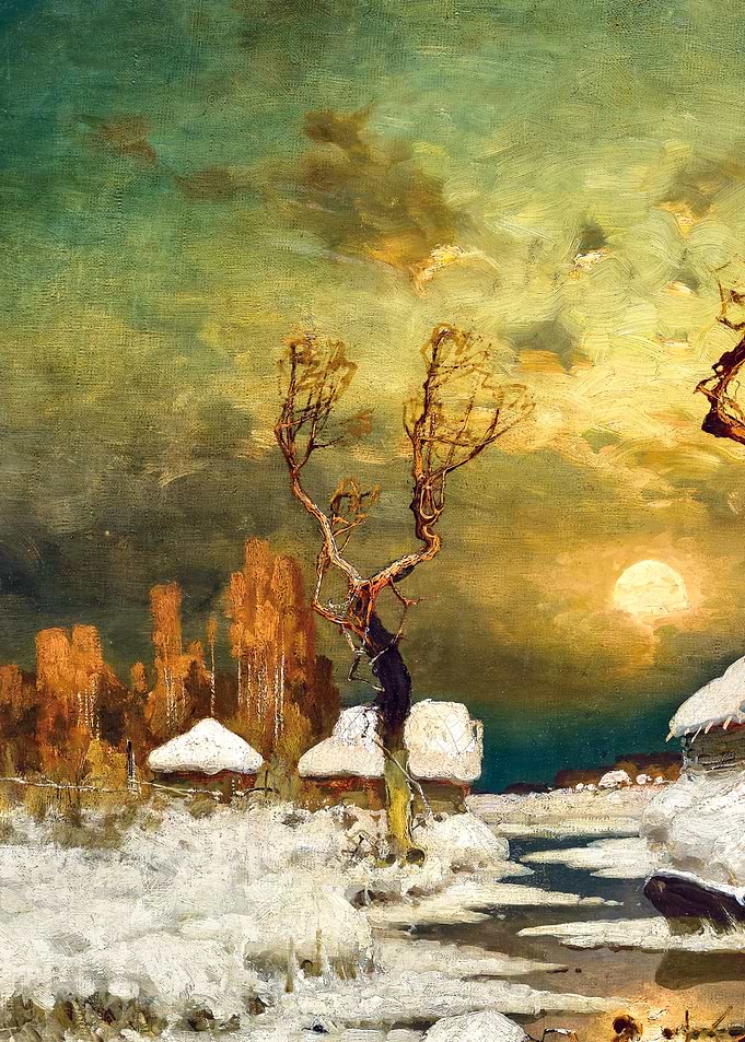 Winter Landscape with Bridge by Julius Sergius Klever Snow Painting