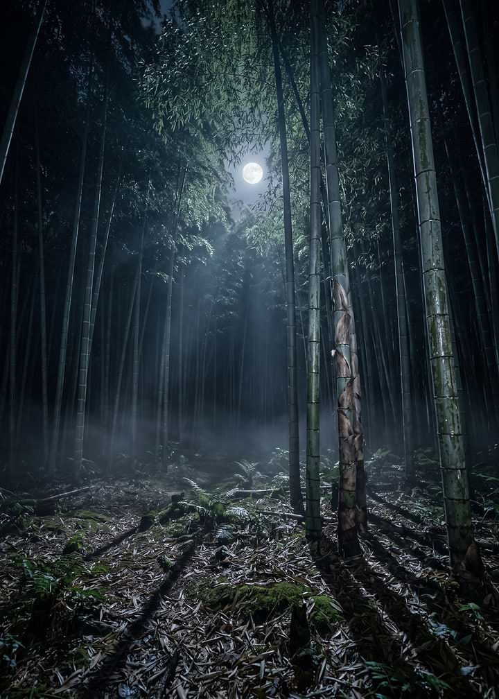 Moonlit Bamboo Forest at Night