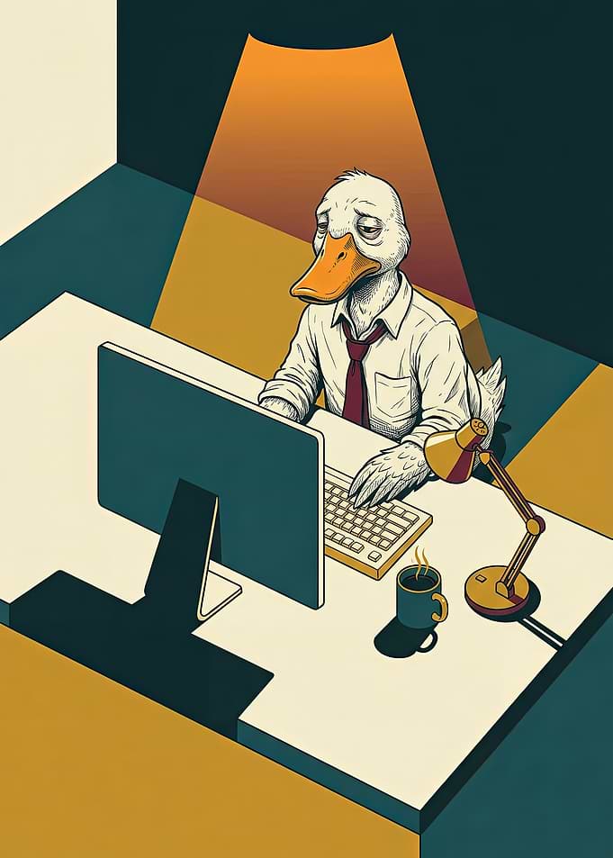 Tired Duck Office Worker Illustration