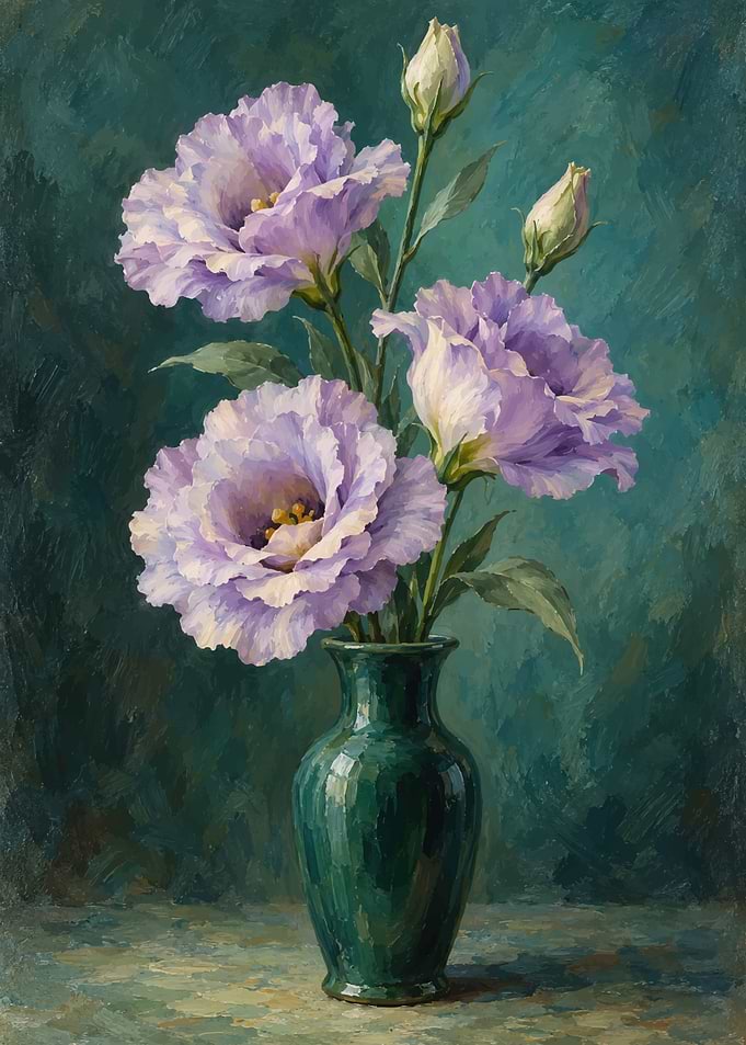 Oil Painting of Purple Lisianthus Flowers