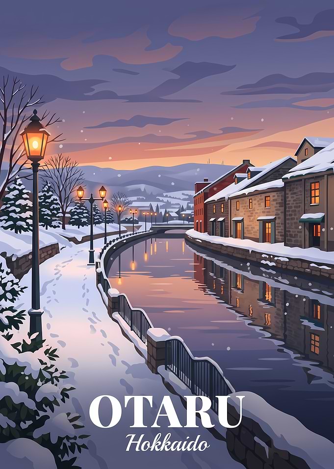 Otaru Canal Winter Travel Poster