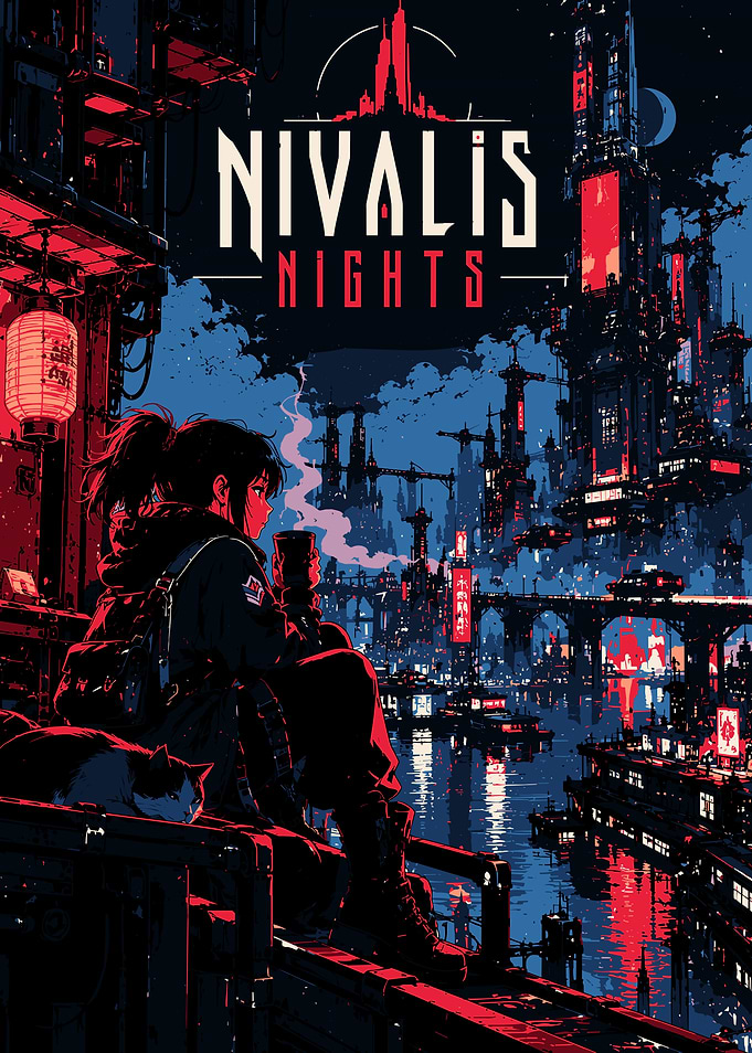 Nivalis Nights Cyberpunk Cityscape Poster