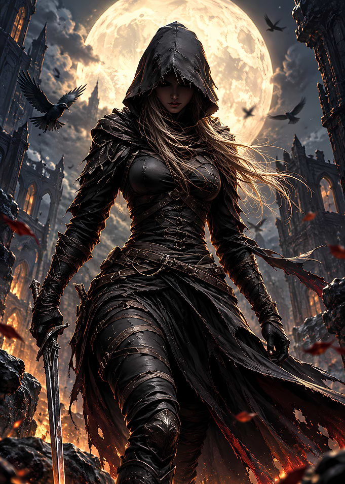 Dark Fantasy Rogue Under Full Moon