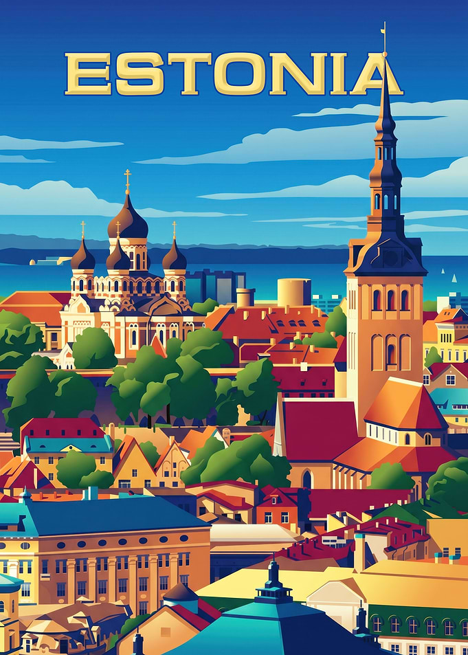 Vintage Travel Poster of Tallinn Estonia