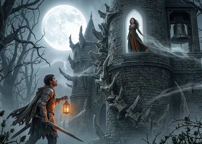 Knight Approaching Haunted Castle Tower