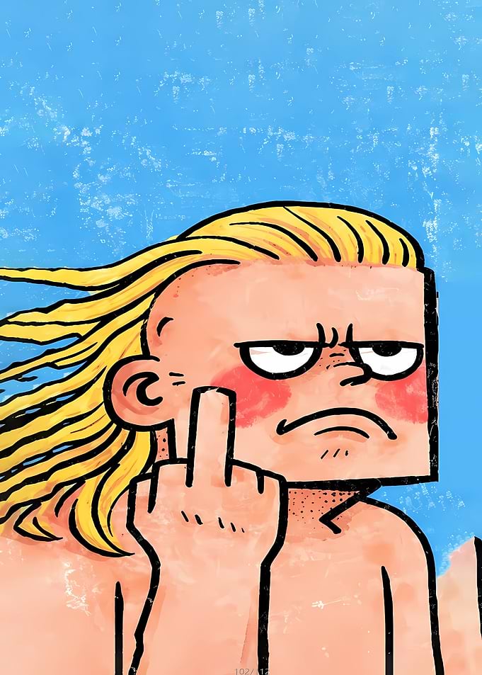 Cartoon character flipping the bird