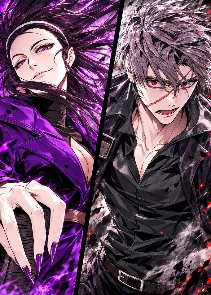 Anime Duo with Purple and Red Aura