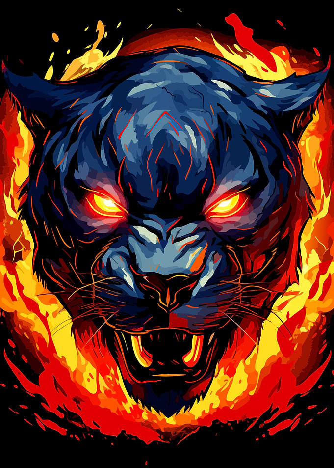 Fiery Black Panther Head Portrait