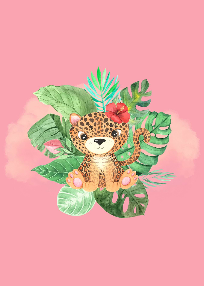 Cute Baby Leopard Tropical Illustration