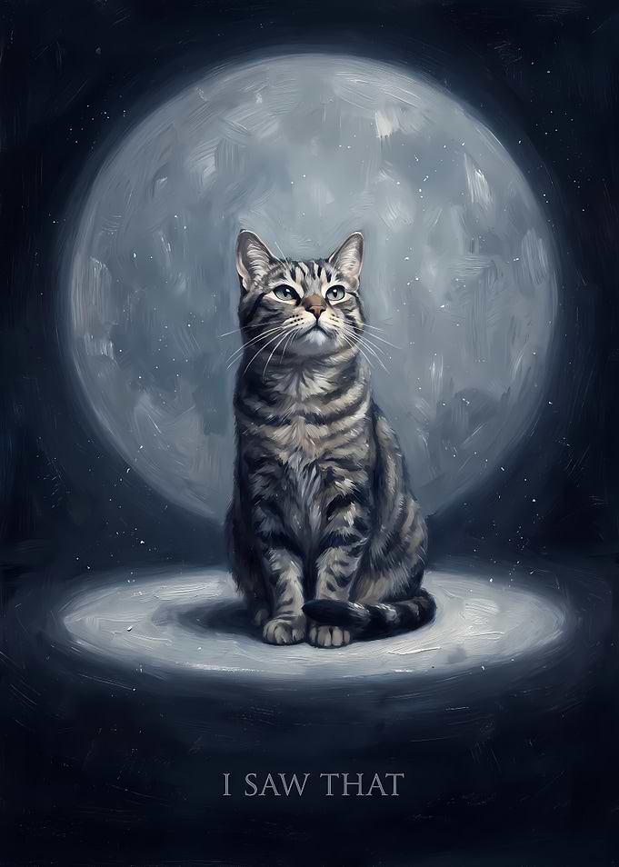 Tabby Cat Under Full Moon
