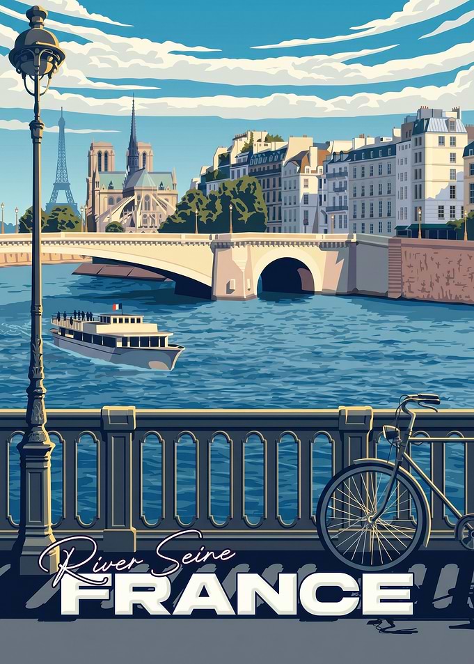 Vintage Travel Poster of River Seine