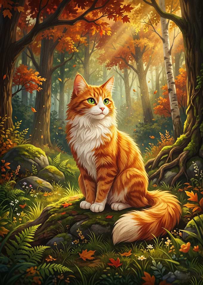 Autumn Cat Forest Fall Fantasy Art