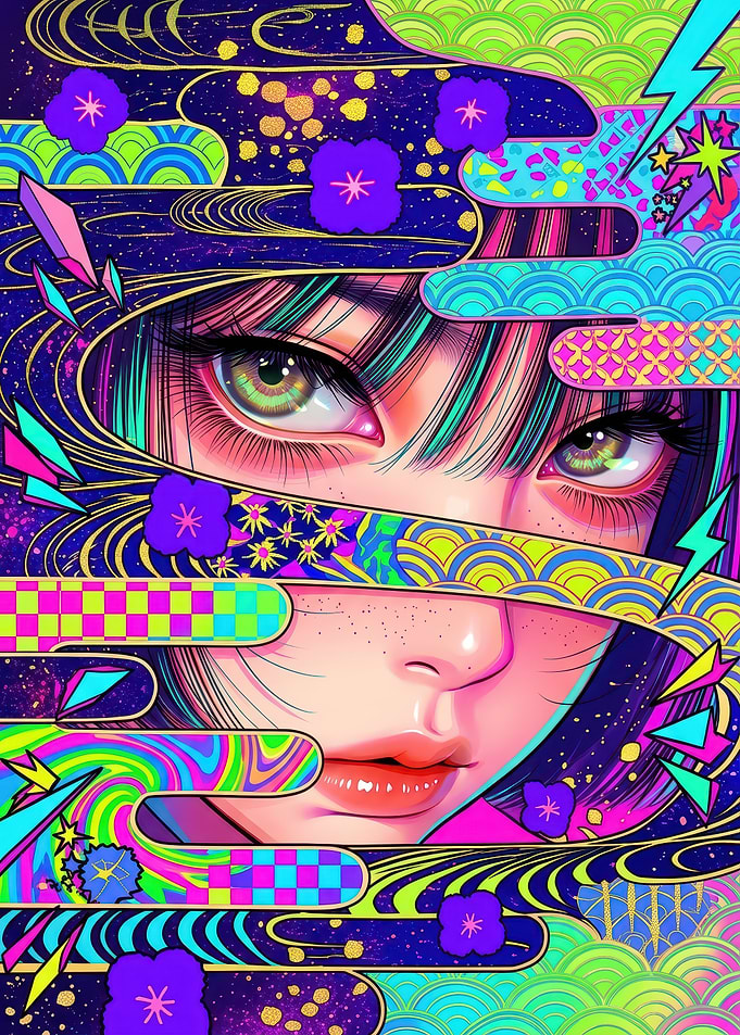 Psychedelic Anime Girl Portrait