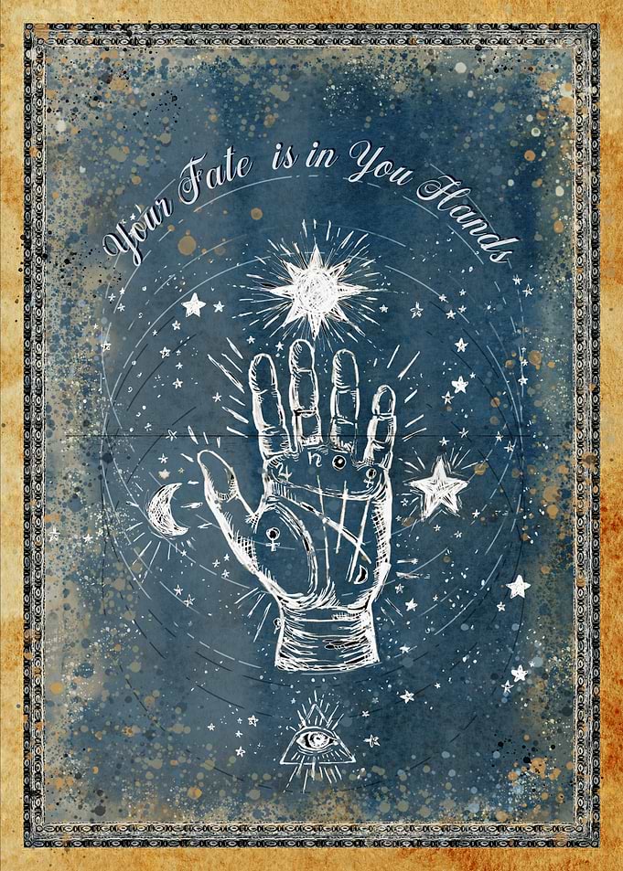 Mystical Palmistry Poster with Celestial Symbols