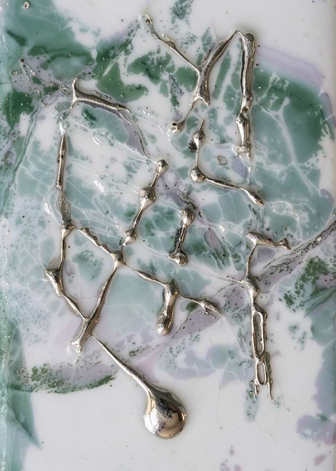 Abstract Metallic Drip on Marble – Abstract Porcelain #9