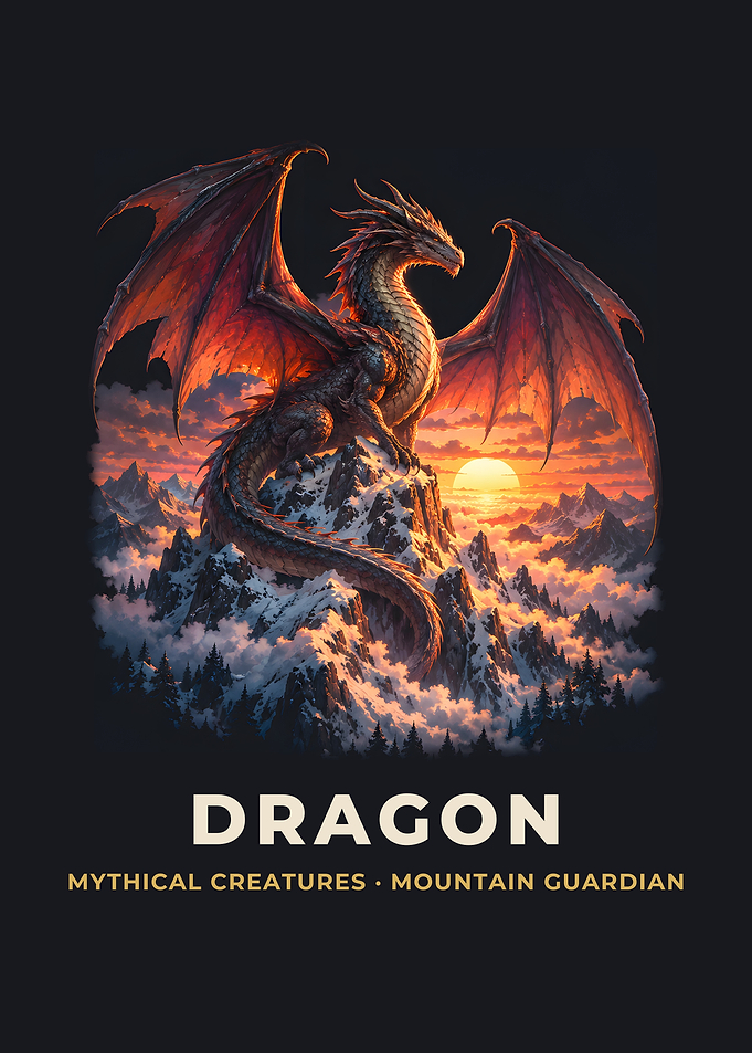 Red Dragon Sunset Peak Fantasy Creature Art