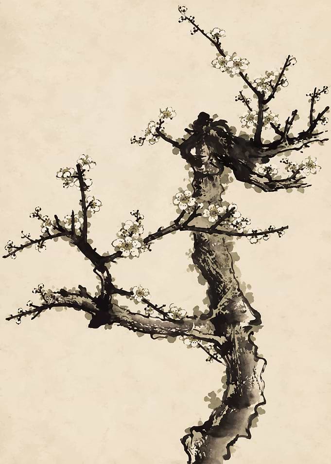 Traditional Ink Wash Plum Blossom Painting