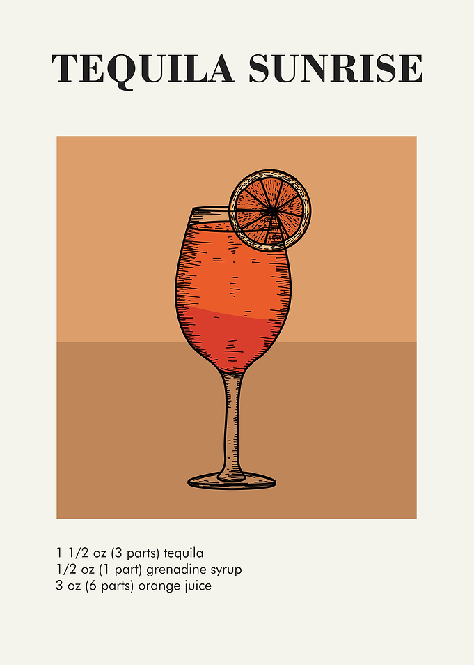 Tequila Sunrise Cocktail Recipe Handrawn