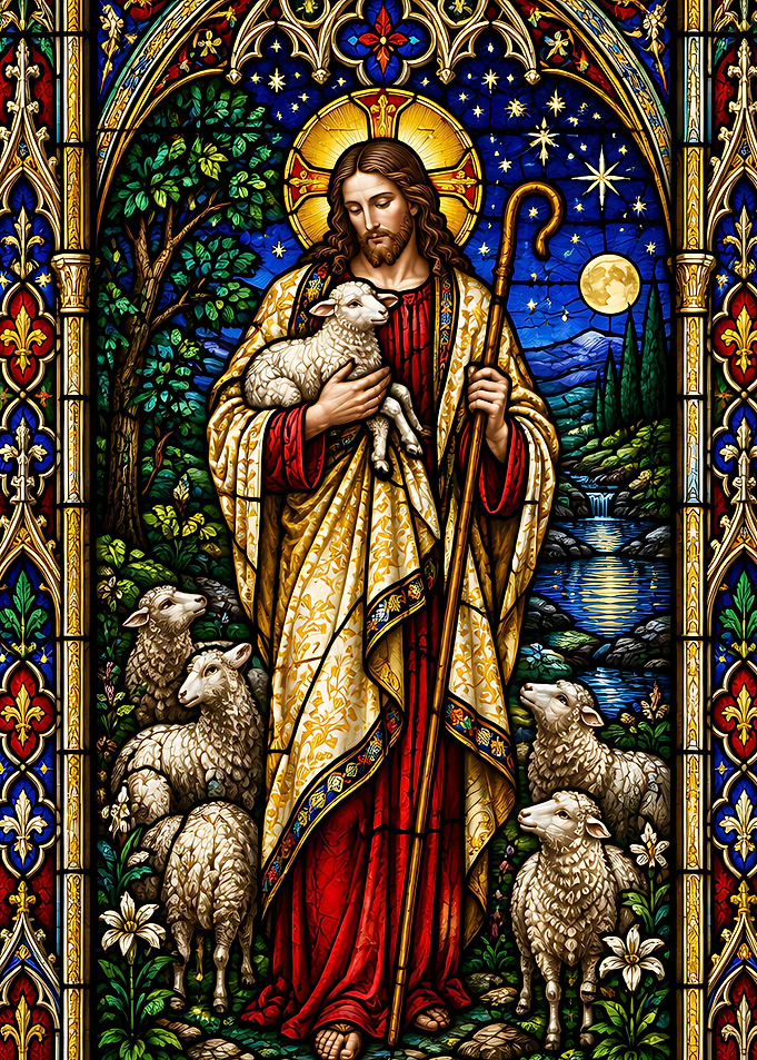 Jesus the Good Shepherd Stained Glass