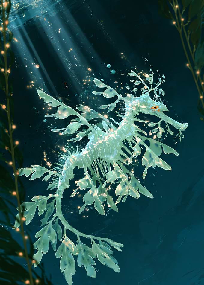 Glowing Leafy Sea Dragon Underwater