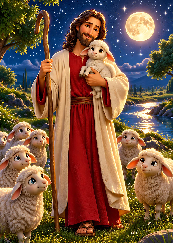 Jesus the Good Shepherd with Lambs
