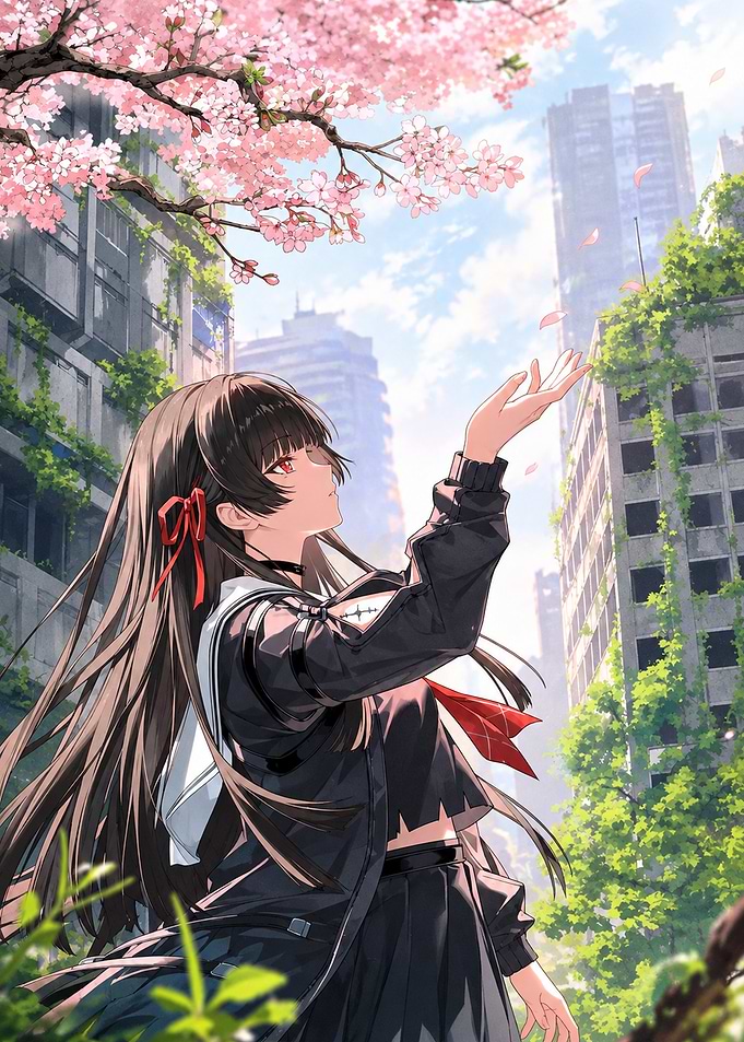 Anime Girl Under Cherry Blossoms