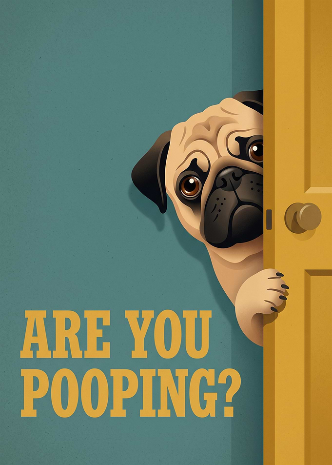 Funny Pug Peeking Through Door Poster