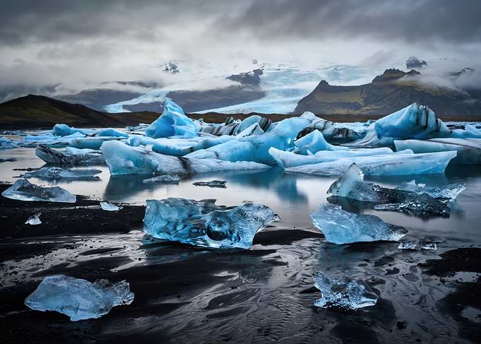Glacial Ice on Black Sand Beach