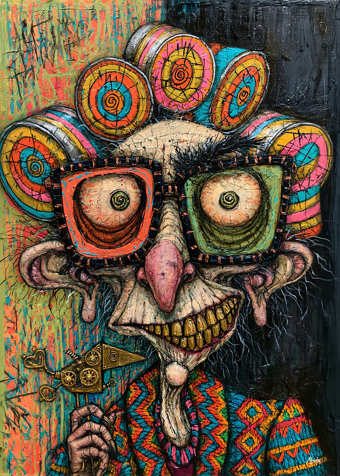 Curler-Crowned Keykeeper - Grotesque Surreal Portrait