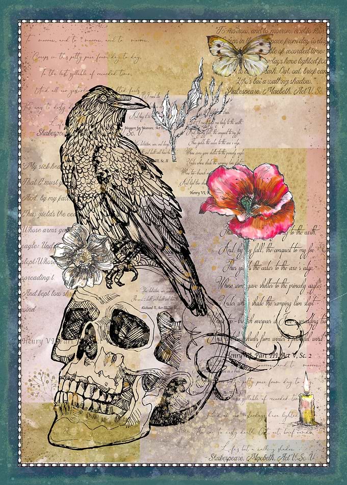 Raven and Skull Literary Art