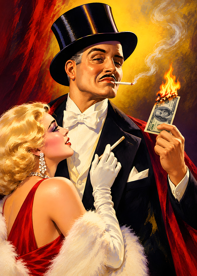 Elegant Couple Burning Money