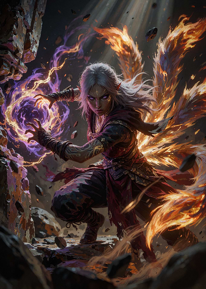 Nine-Tailed Fox Sorceress Casting Magic