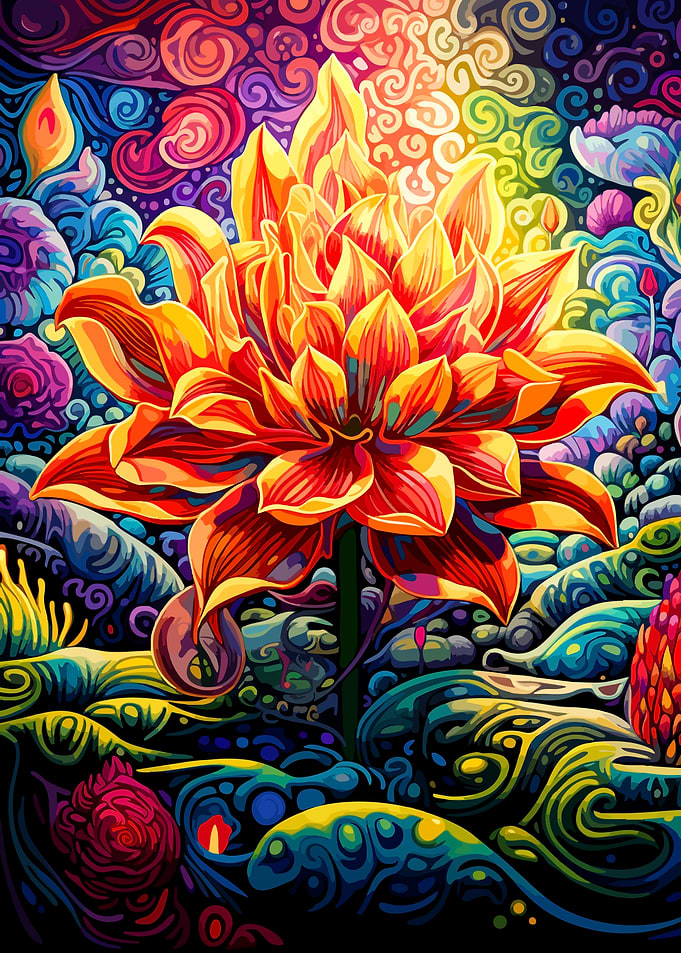 Psychedelic Vibrant Floral Art
